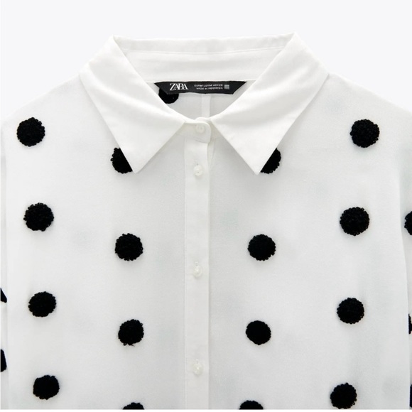 Zara White Blouse with Polka Dots - Picture 3 of 5